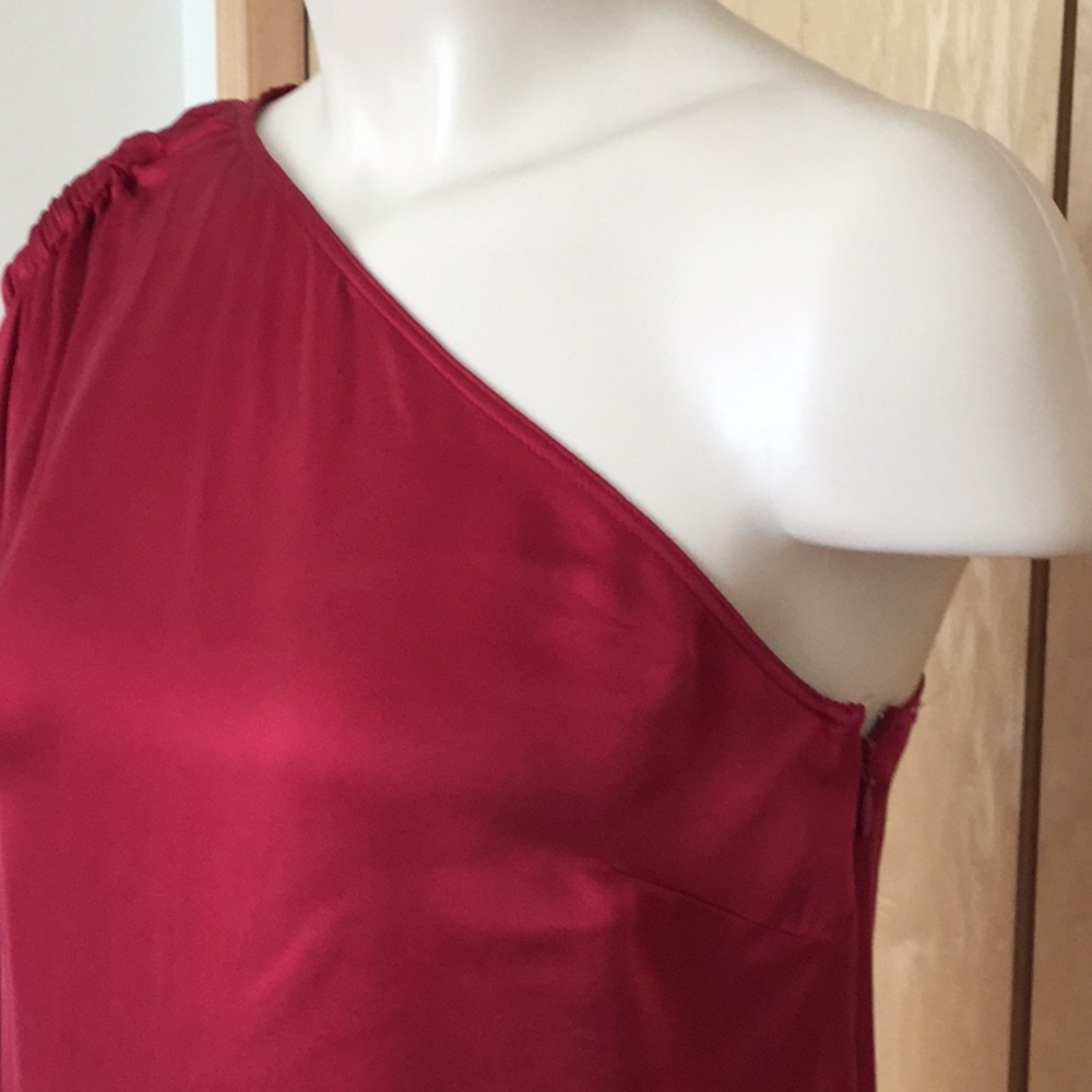 Denissa Asymmetric-Neck One-Sleeve Satin Blouse - Picture 3 of 8